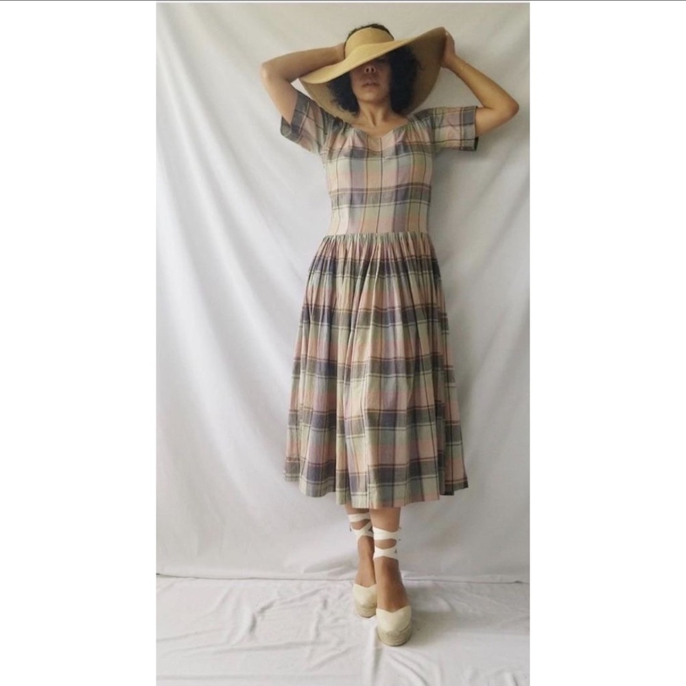 Vintage 80s Norma Kamali Rare 2 Piece Indian Cotton Madras Plaid Dress &… - Picture 9 of 16